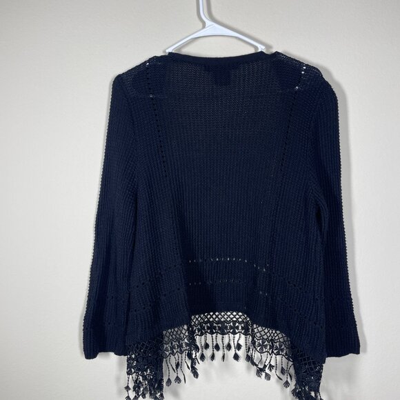 United States Sweater Women's LS Black Embroidered Waffle Knit Cardigan Medium! - Picture 5 of 5